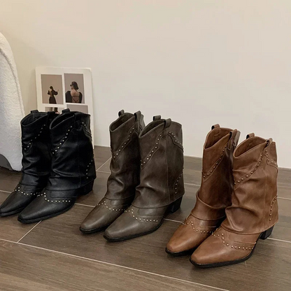 LLORENÇA - Botines western con tachuelas y tacón medio para mujer