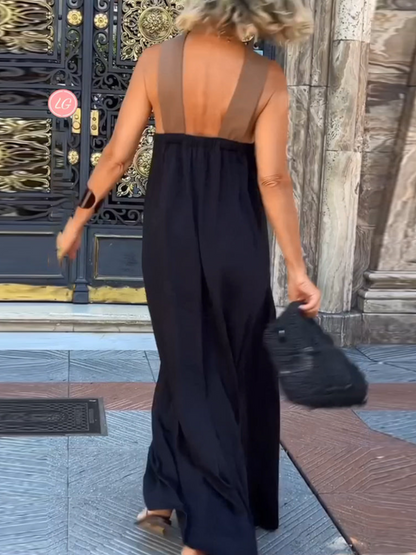 Vestido largo con espalda cruzada y caída fluida para invitada de boda – AYLA