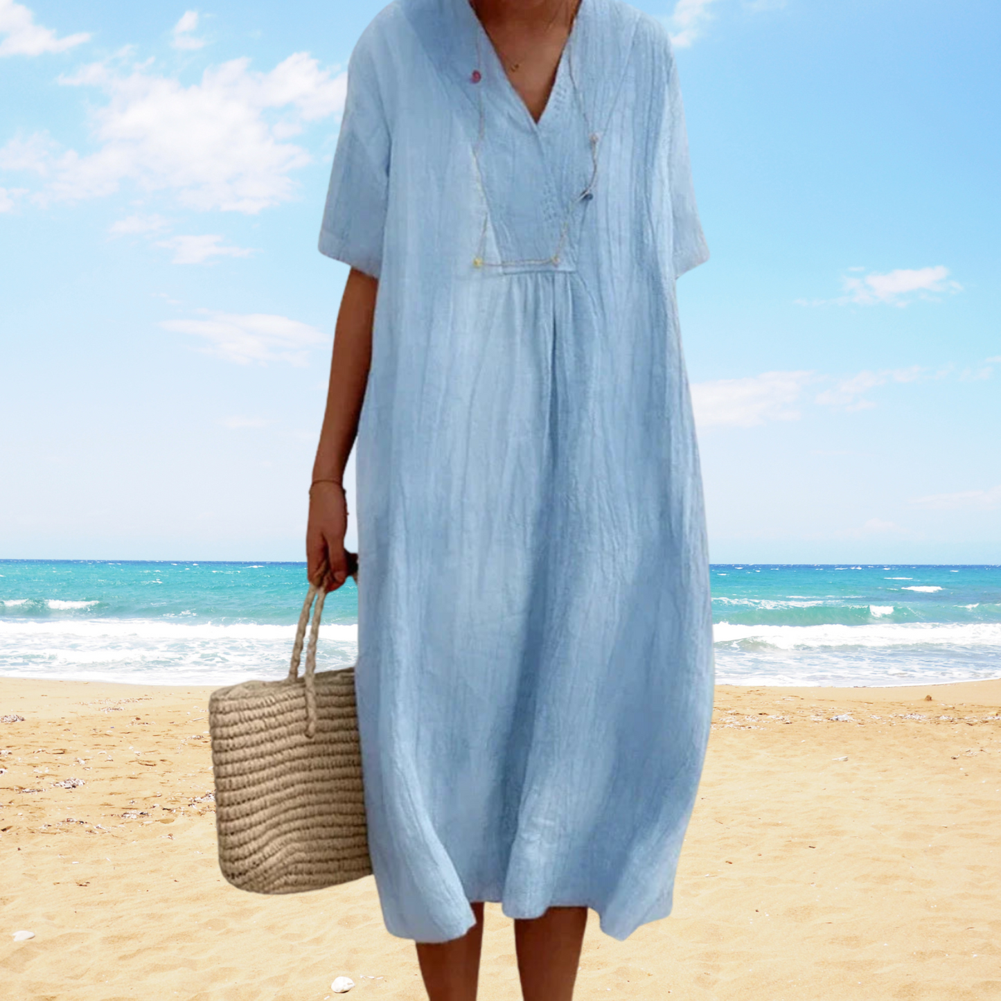 Vestido midi de verano fluido con escote en V – YSARA