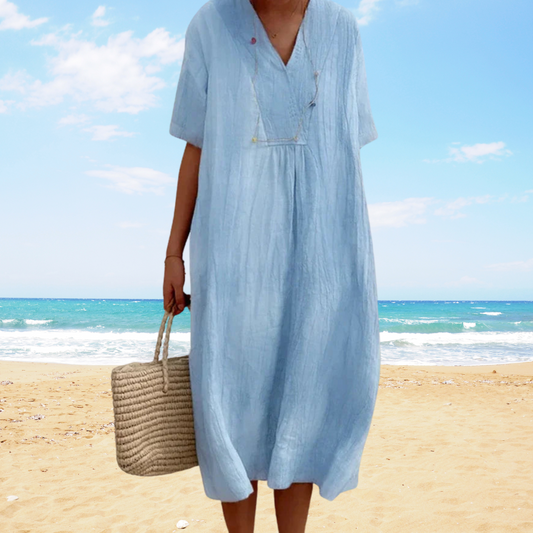 Vestido midi de verano fluido con escote en V – YSARA