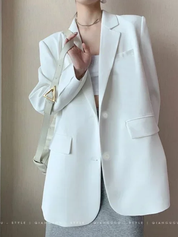 ADALAI - Blazer largo entallado con solapa y cierre de un solo botón para mujer