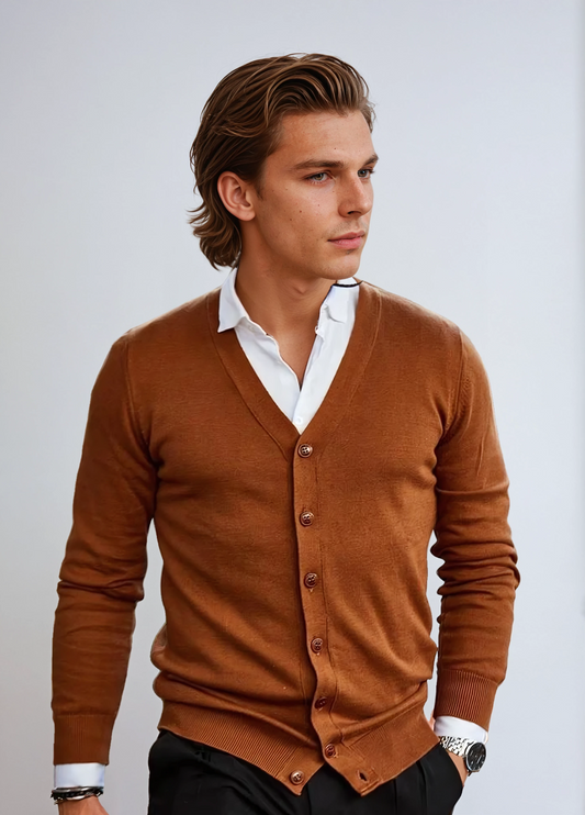 TINVAR – Cárdigan de hombre con cuello en V y cierre de botones