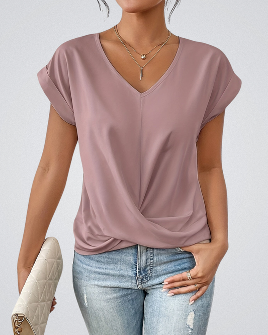 Blusa con escote en V y drapeado cruzado para mujer – NARELIA