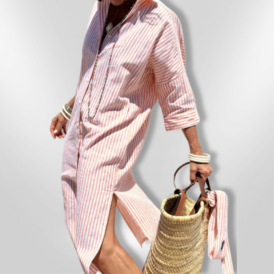 Vestido camisero midi de rayas con bolsillos – SOPHIE