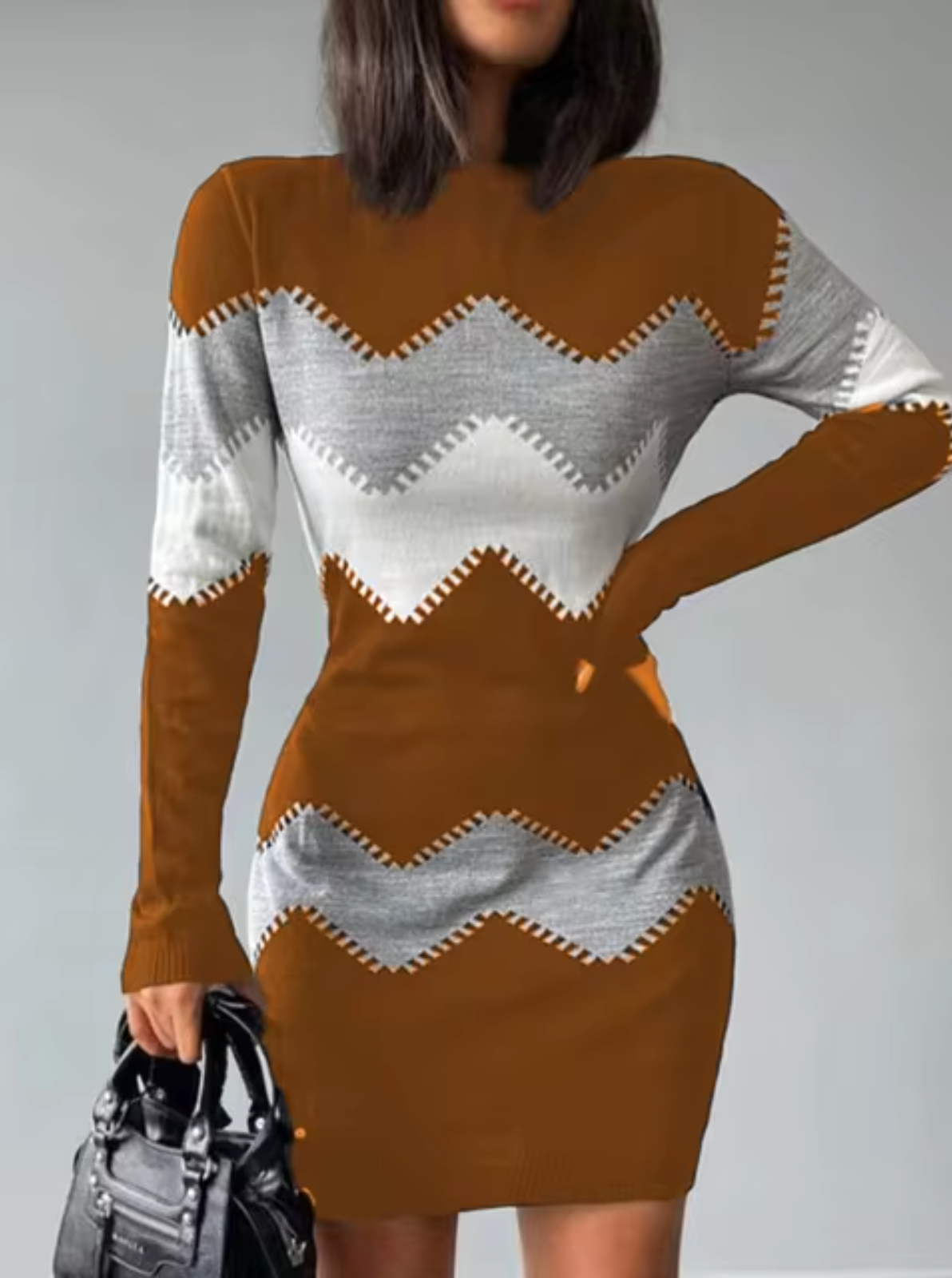 AMARA - Minivestido de punto con mangas largas para mujer