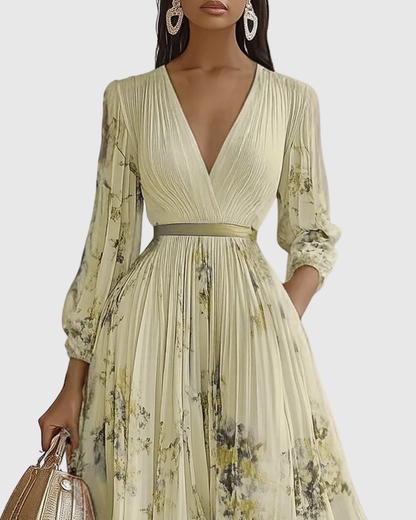 Rowella – Vestido maxi elegante plisado para mujer