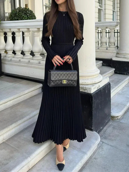 NEUS - Vestido largo ajustado de punto con diseño plisado y tela elástica para mujer