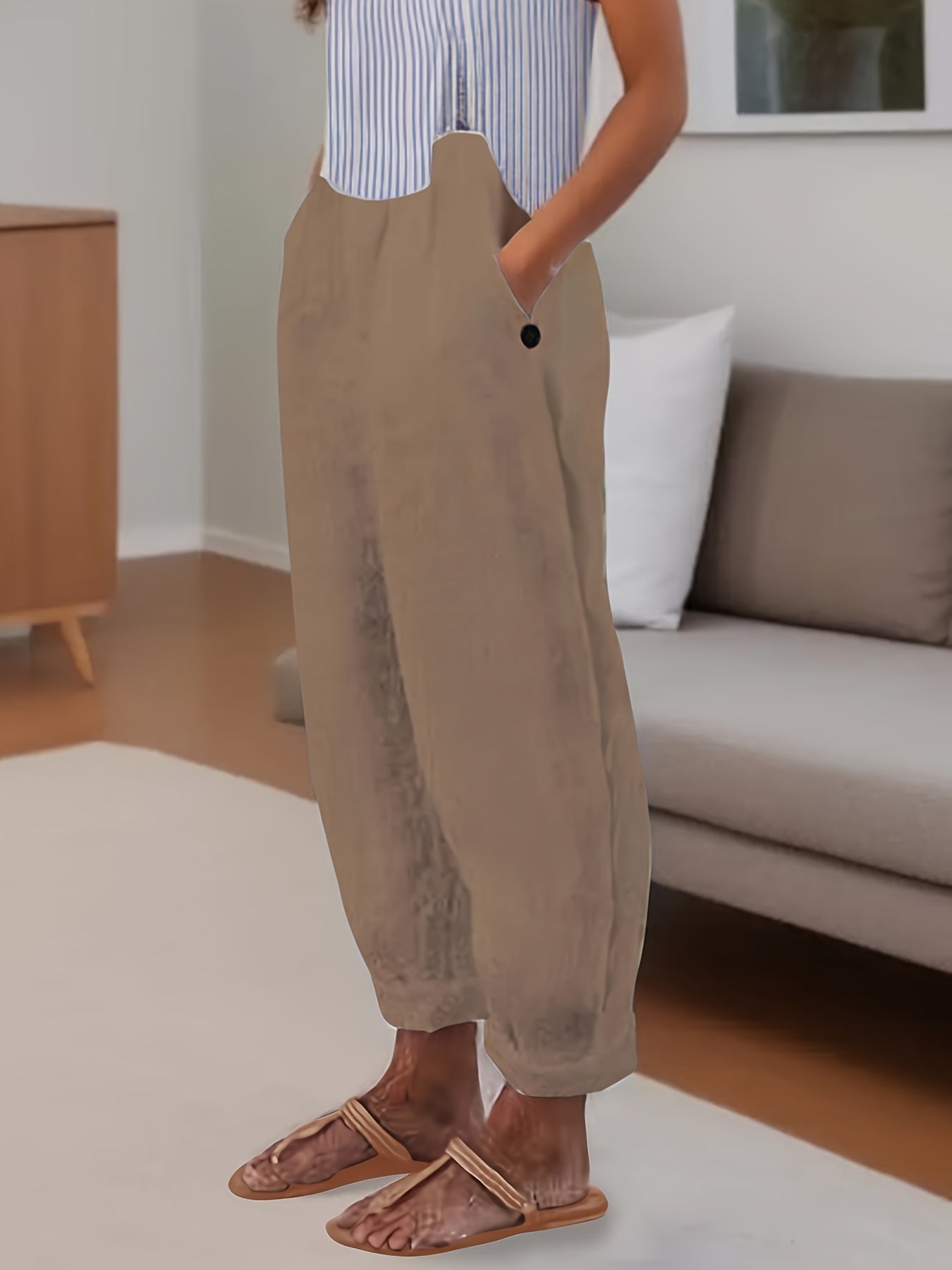Pantalón de lino de talle alto con corte relajado para mujer – CELINA