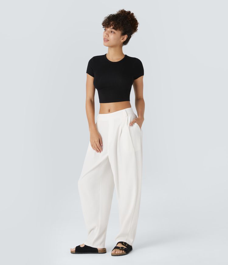 Pantalón holgado de mujer con cintura alta – CLAUDINA