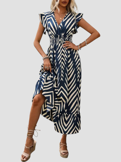 Vestido de Verano con Escote en V y Estampado Gráfico para Mujeres – DAMARIS