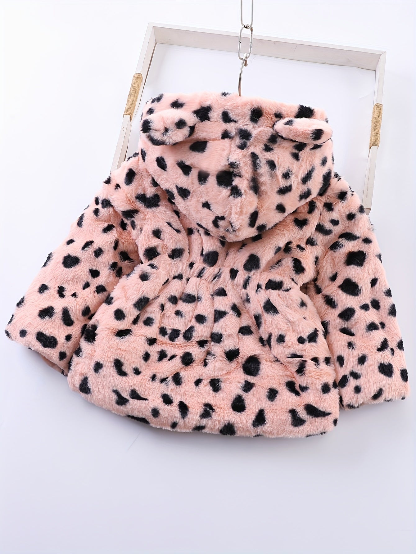 NOA - Chaqueta de forro polar con capucha y estampado de leopardo para niñas