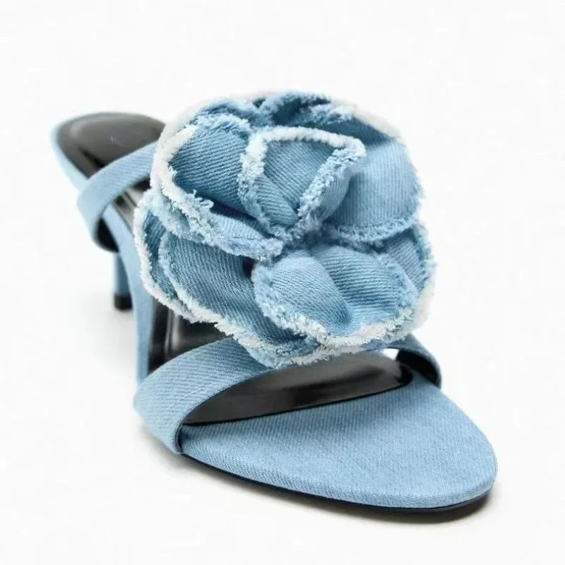 Maca - Sandalias de Tacón Alto a Juego con Todo y Flor Decorativa de Alta Calidad Para Mujer