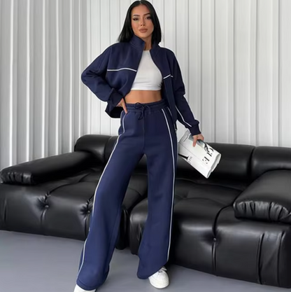 MAELLE - Conjunto de cárdigan de punto y pantalón con cuello alto para mujer