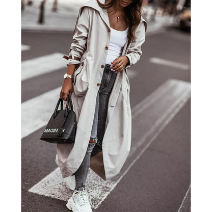 EVASIEL - Abrigo largo oversize con capucha para mujer