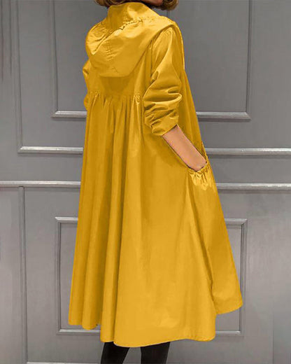 Khushi - Abrigo largo con capucha y cremallera para mujer Amarillo