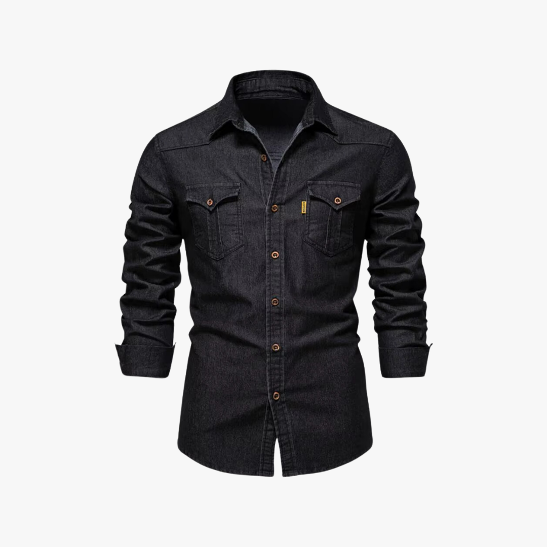Camisa denim de manga larga con botón para hombre – OSWALD