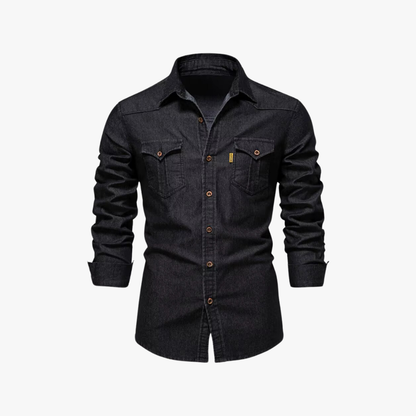 Camisa denim de manga larga con botón para hombre – OSWALD