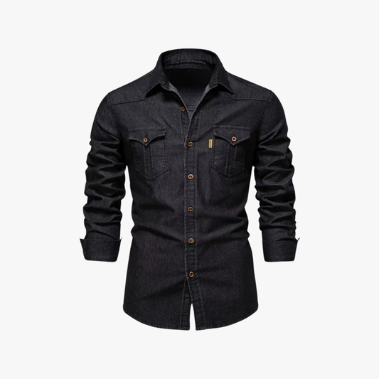 Camisa denim de manga larga con botón para hombre – OSWALD