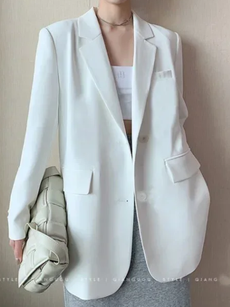 ADALAI - Blazer largo entallado con solapa y cierre de un solo botón para mujer