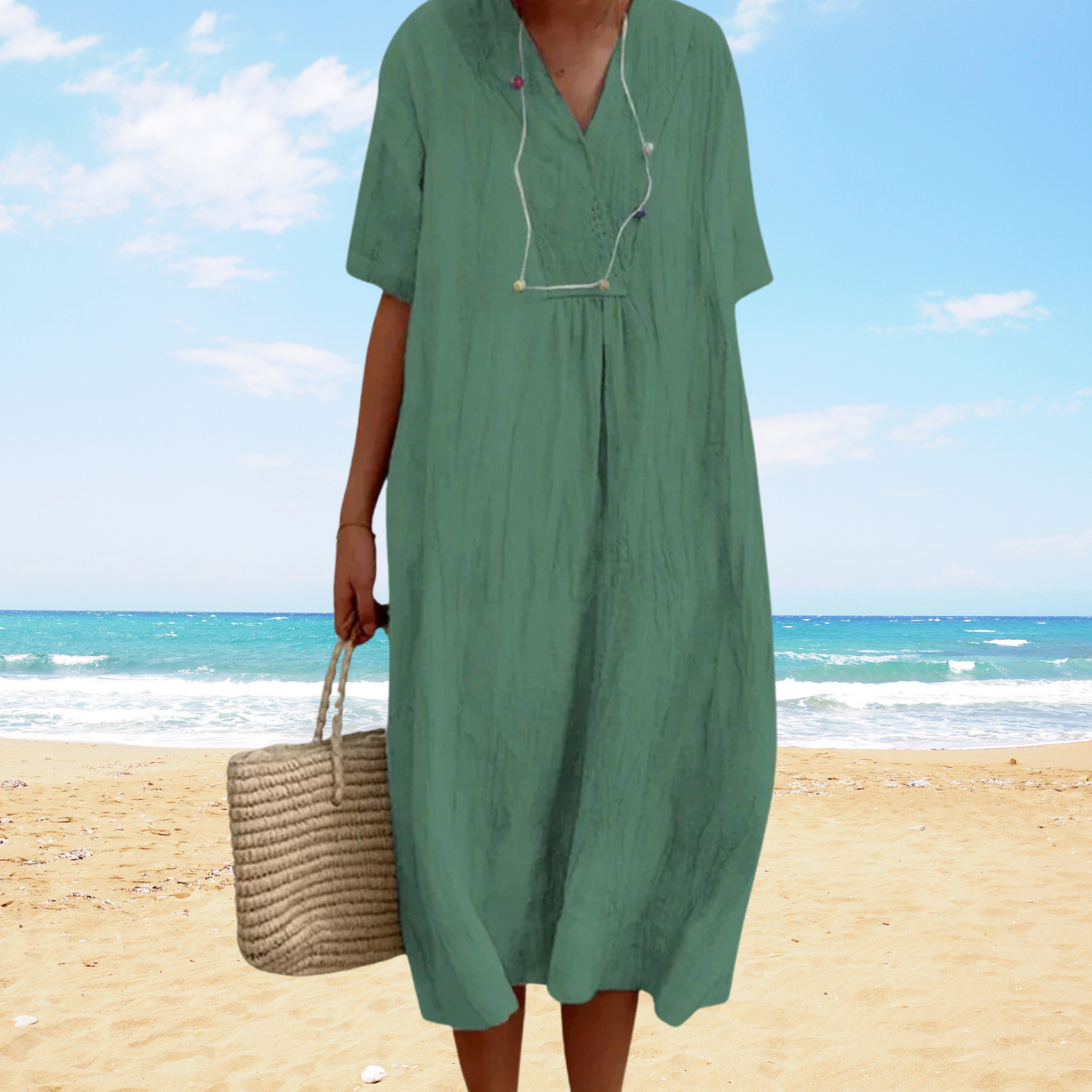 Vestido midi de verano fluido con escote en V – YSARA