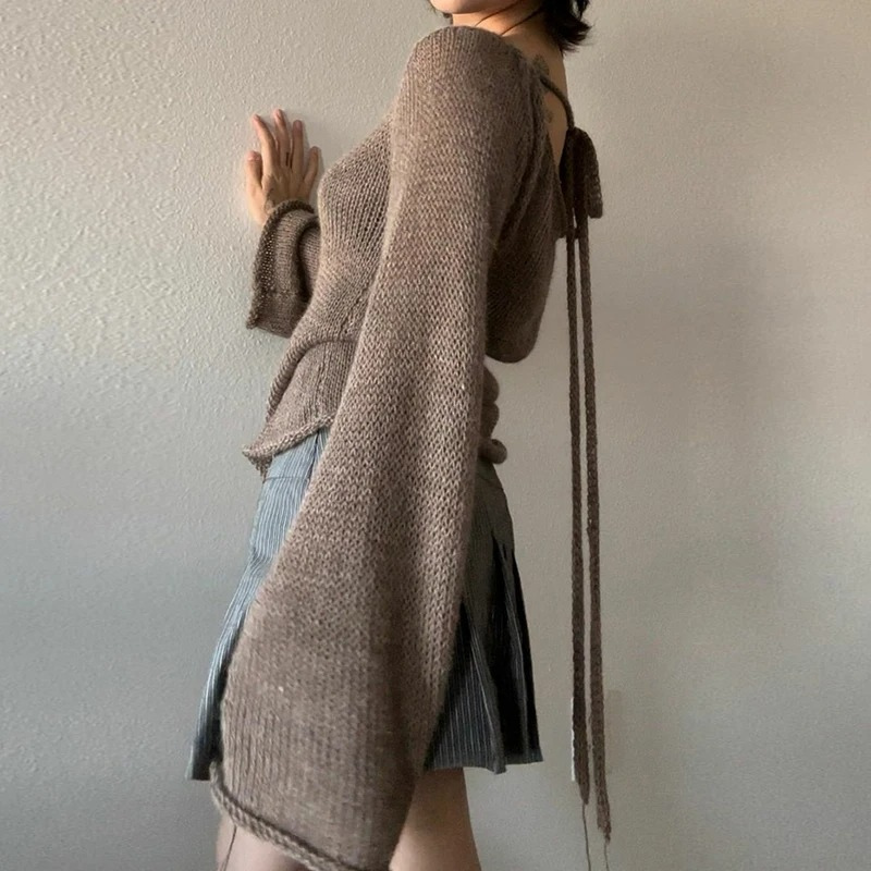 MONTSERRAT - Suéter con espalda abierta y detalle de lazo para mujer