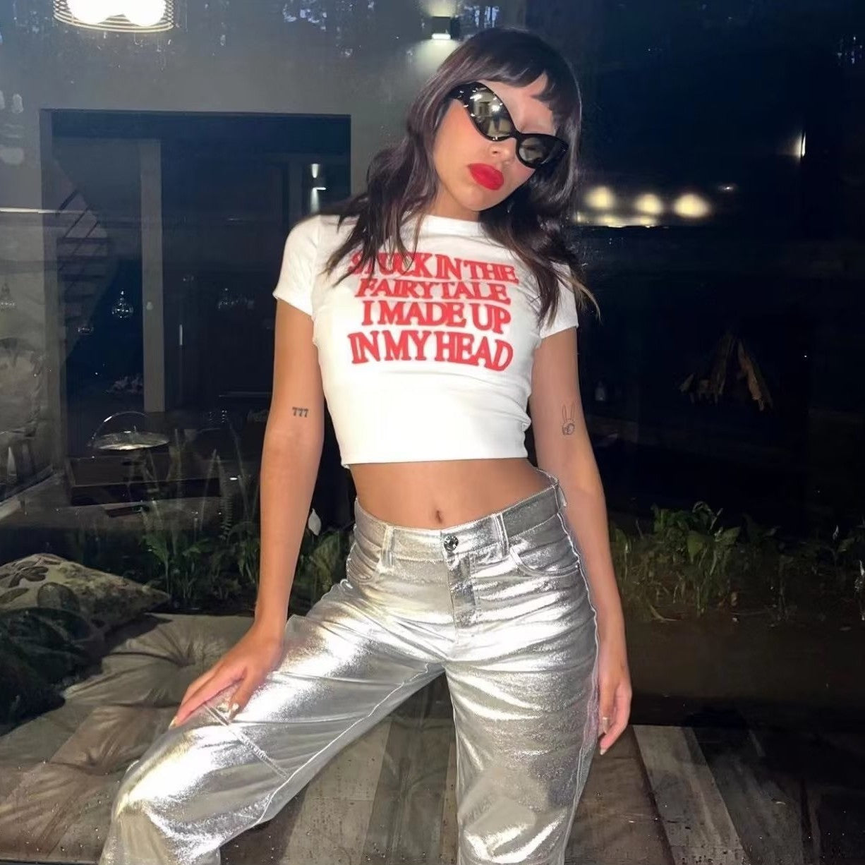 Riera - Pantalones de piel sintética plateados bota recta brillantes de cintura alta para mujer