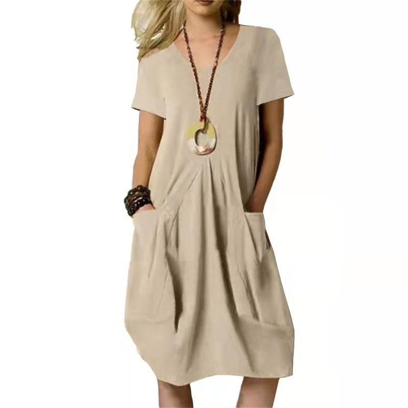 Vestido casual suelto con mangas cortas y bolsillos – LIA