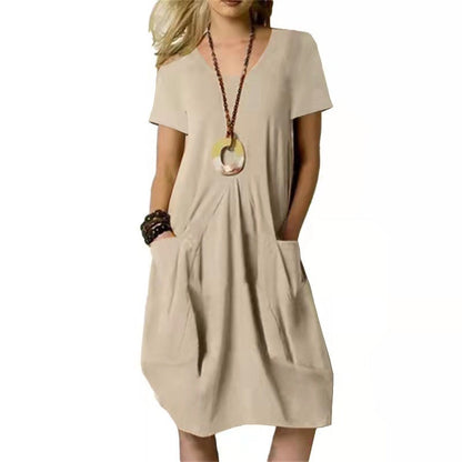 Vestido casual suelto con mangas cortas y bolsillos – LIA