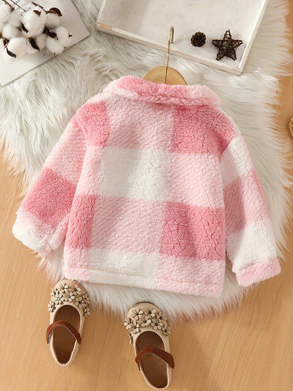NORA - Chaqueta infantil de forro polar ligera con patrón a cuadros