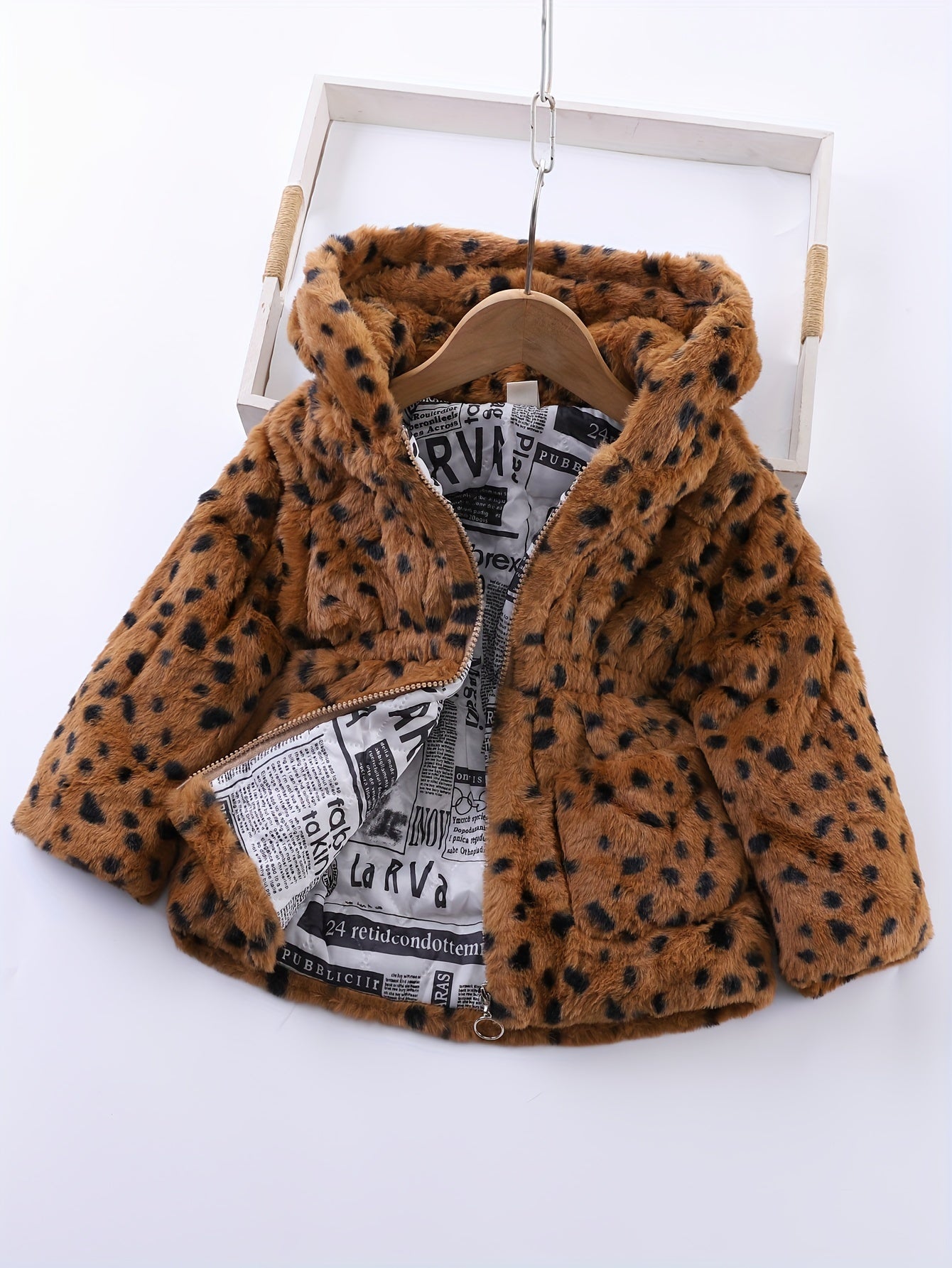 NOA - Chaqueta de forro polar con capucha y estampado de leopardo para niñas