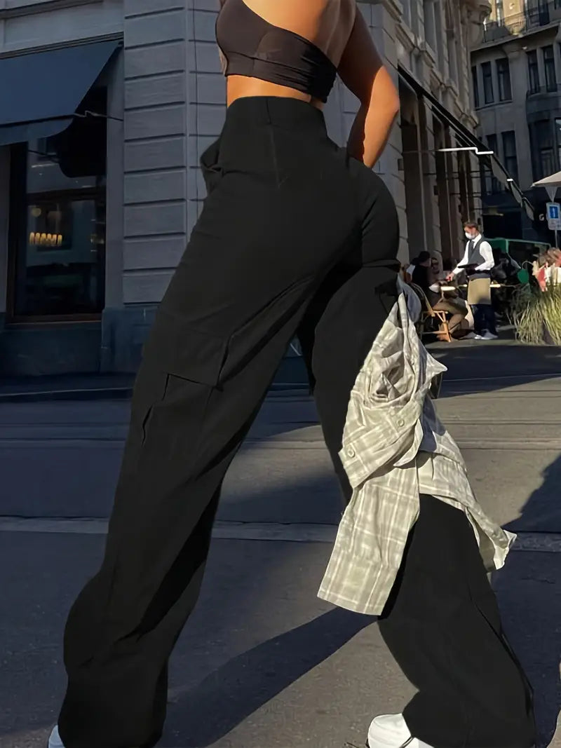 INES - Pantalón cargo de cintura alta para mujer