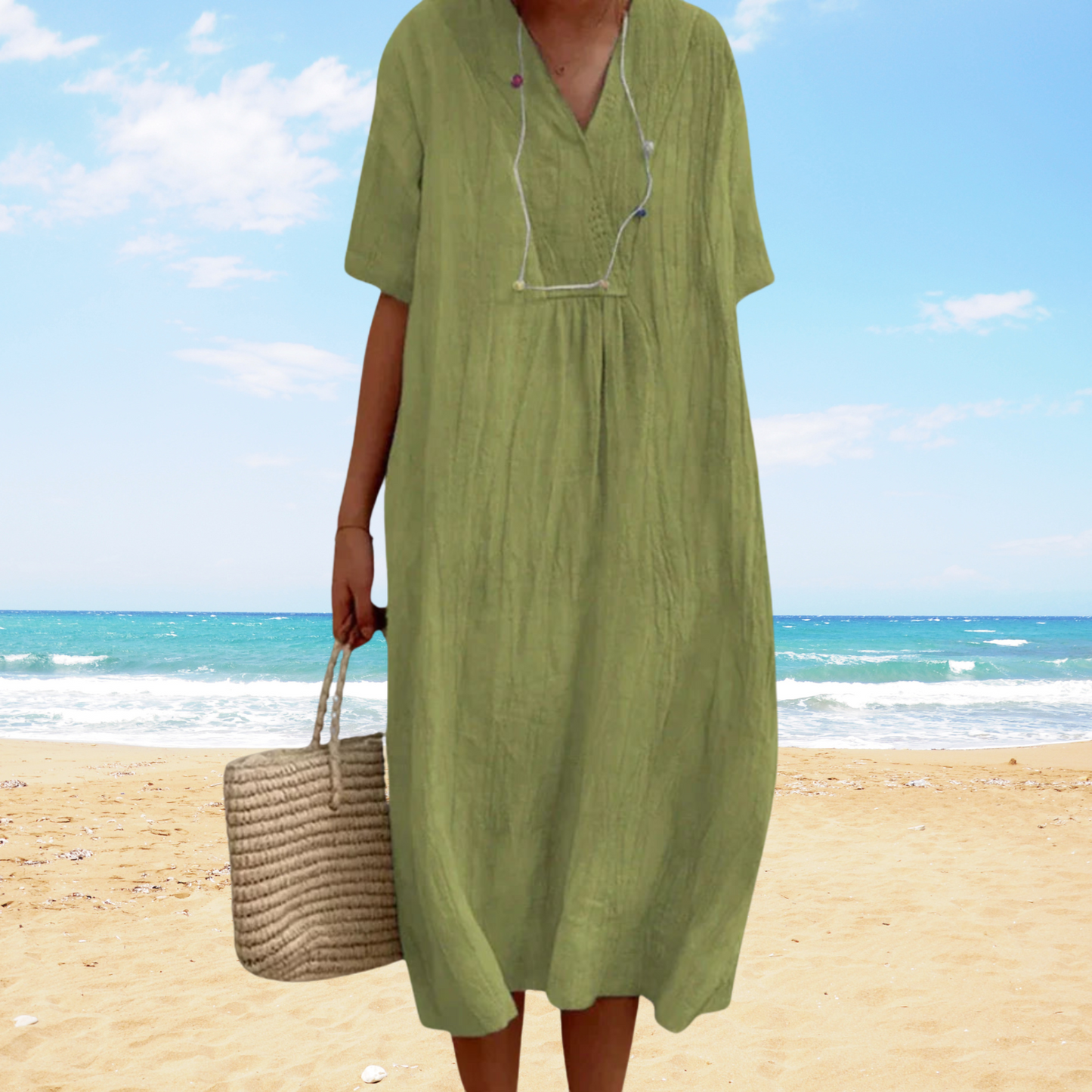 Vestido midi de verano fluido con escote en V – YSARA