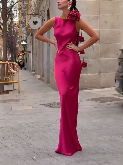Vestido largo de noche con detalle floral para invitadas elegantes – SOFIA