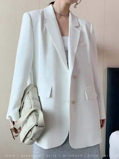 ADALAI - Blazer largo entallado con solapa y cierre de un solo botón para mujer