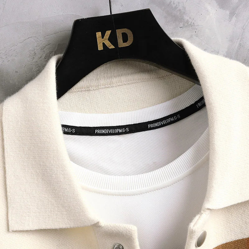 STRAVEN – Cárdigan de hombre con rayas de colores y cierre de botones