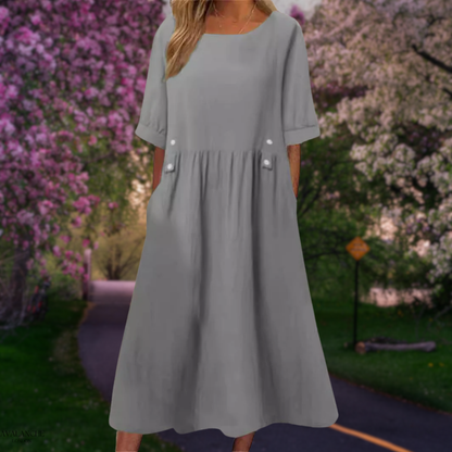 Vestido midi fluido de verano con manga media y corte cómodo – LINA SOL