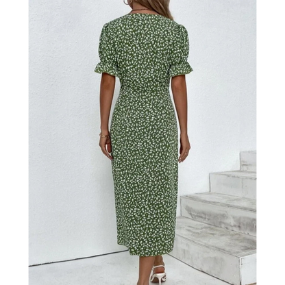 Vestido cruzado elegante de manga murciélago y escote en V – LYSANDRA