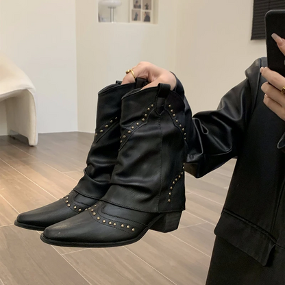 LLORENÇA - Botines western con tachuelas y tacón medio para mujer