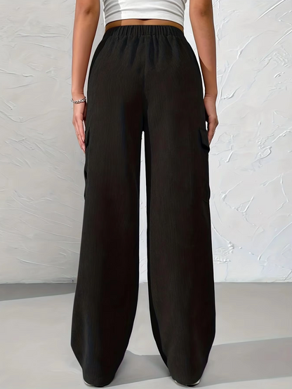 LIV - Pantalón cargo de pana con pierna ancha para mujer