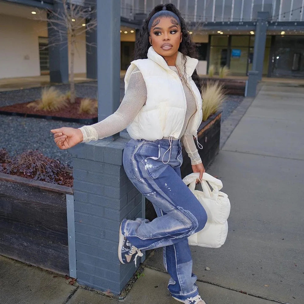 CAMERON - Chaleco acolchado reversible moderno con cremallera frontal para mujeres