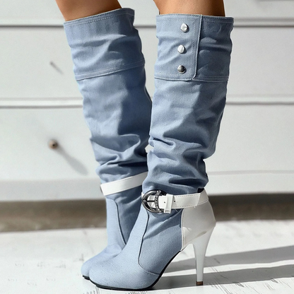 LIV - Botas altas con diseño patchwork y botones decorativos