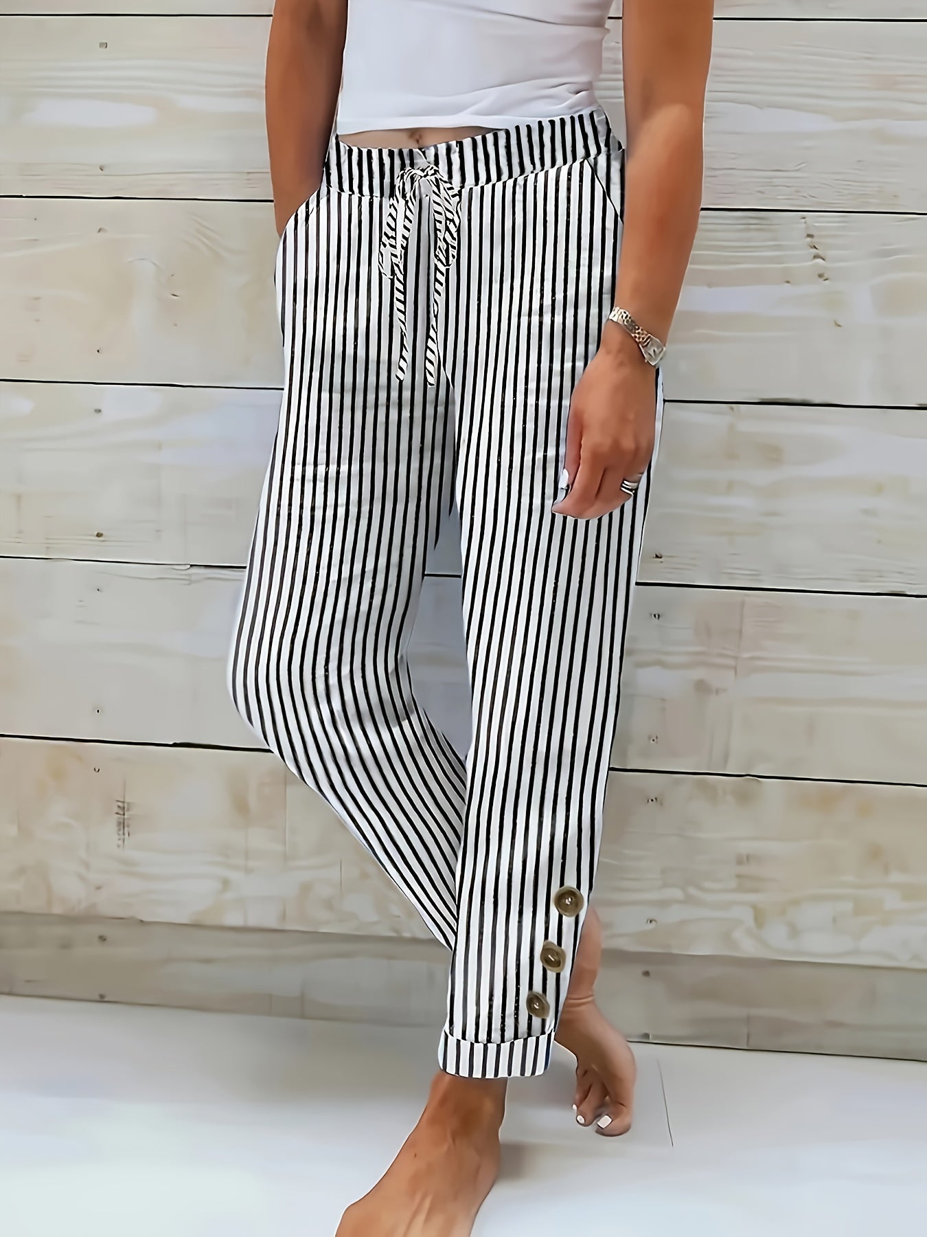 Pantalón de verano con cintura elástica y tejido transpirable – LÉANA