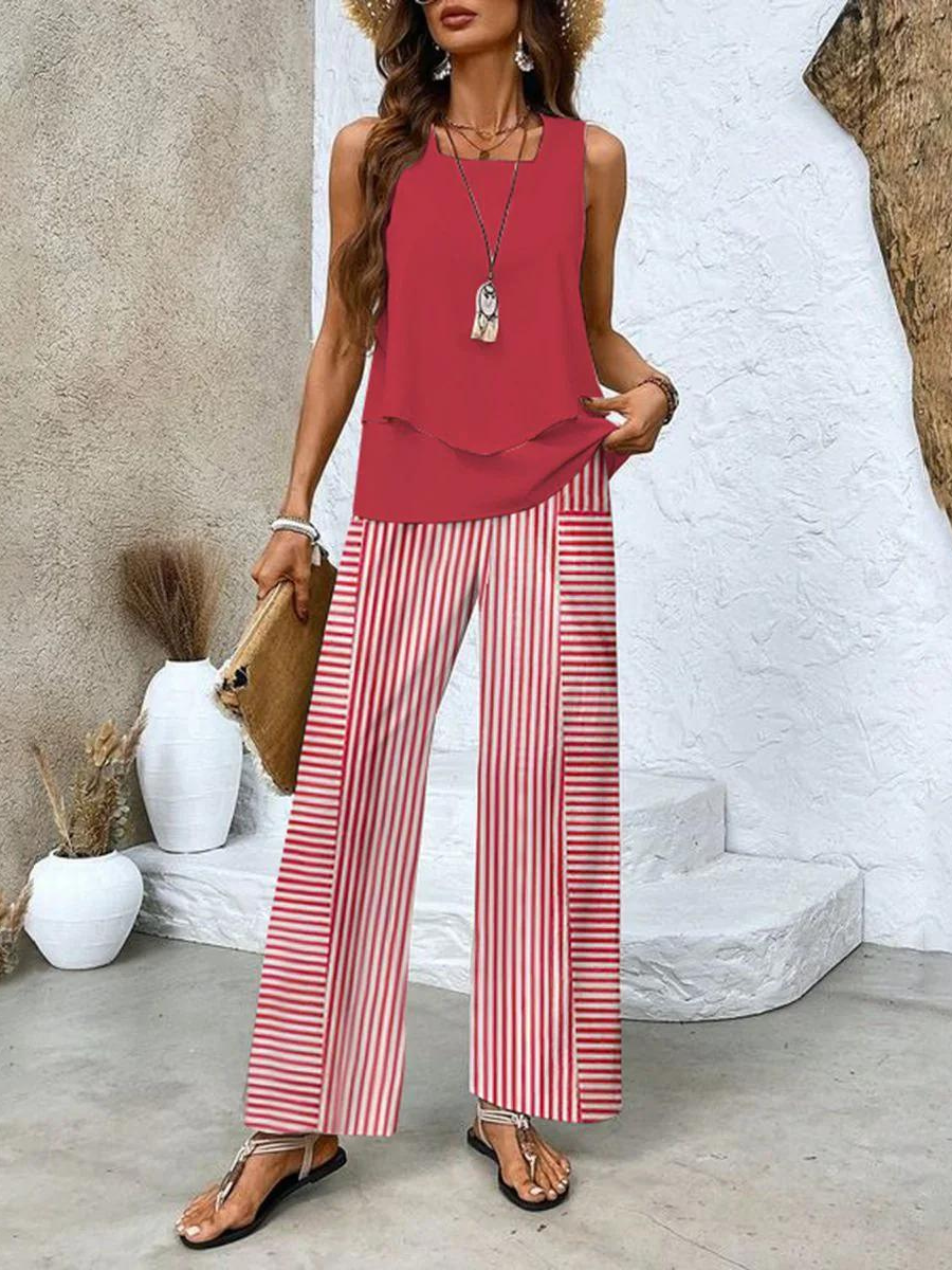 Conjunto elegante de dos piezas con blusa fluida y pantalón amplio – ARLÈNE