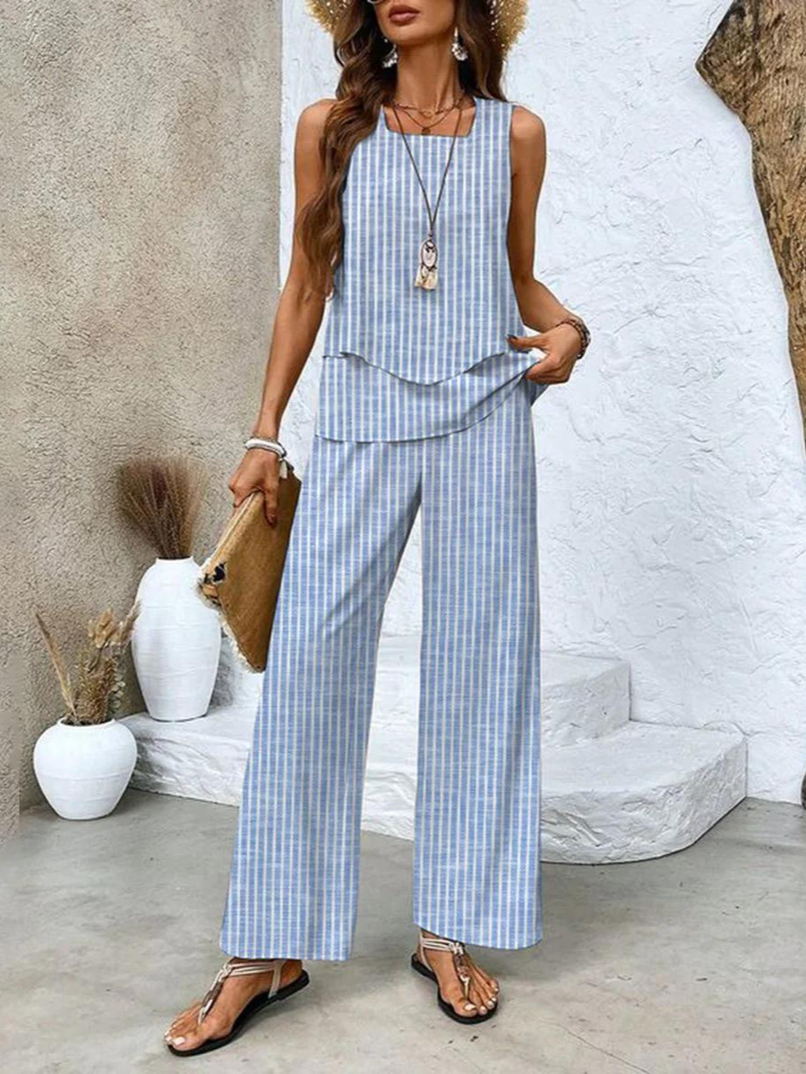 Conjunto elegante de dos piezas con blusa fluida y pantalón amplio – ARLÈNE