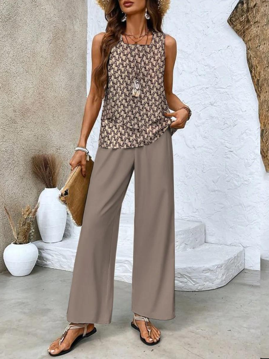 Conjunto elegante de dos piezas con blusa fluida y pantalón amplio – ARLÈNE