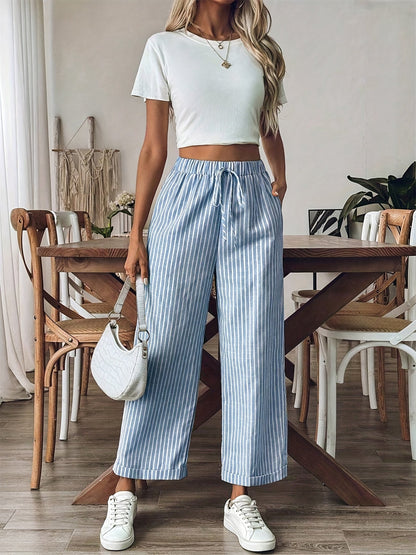 Pantalón fluido a rayas con cintura ajustable – NÉLIA