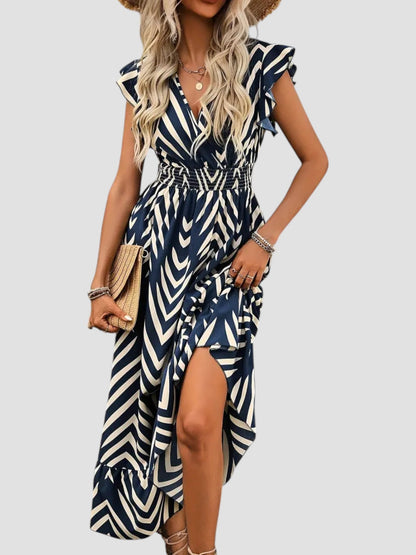 Vestido de Verano con Escote en V y Estampado Gráfico para Mujeres – DAMARIS