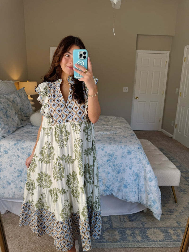 Vestido floral sin mangas con cuello de volantes para mujer – BIRGIT