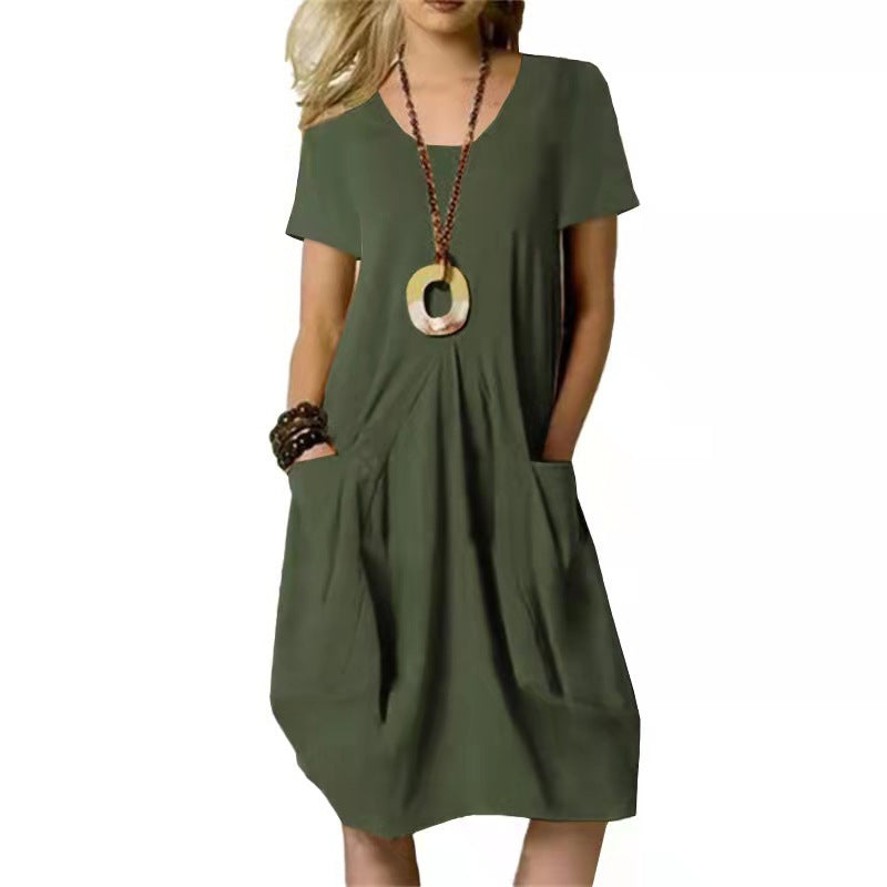Vestido casual suelto con mangas cortas y bolsillos – LIA