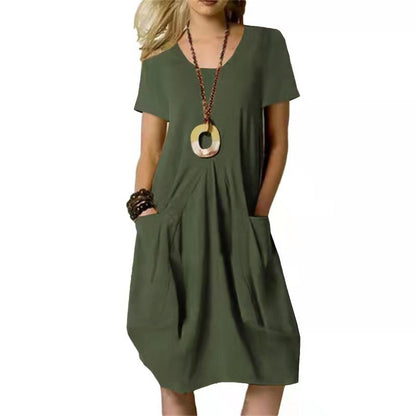Vestido casual suelto con mangas cortas y bolsillos – LIA